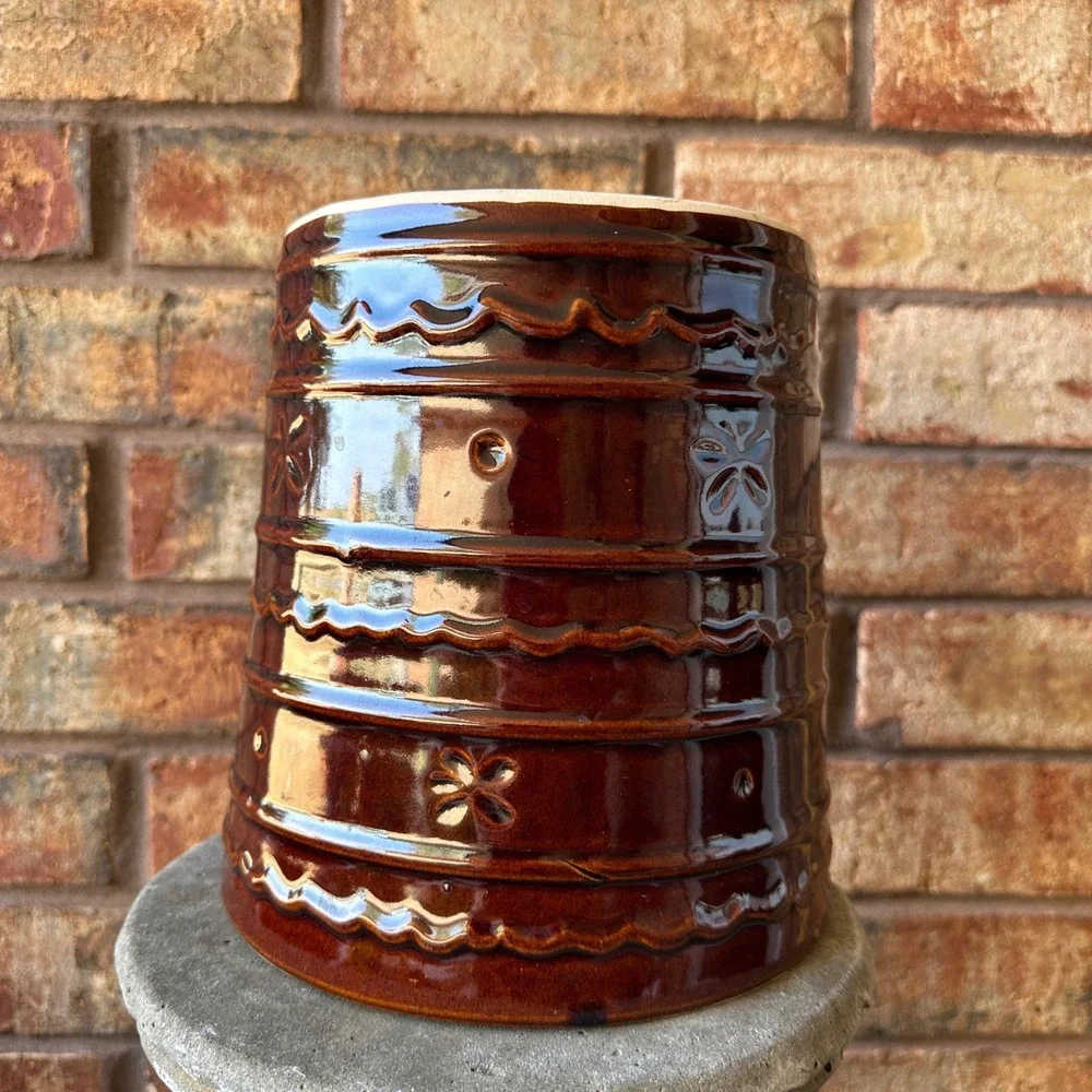 Vintage Mar-Crest Brown Glazed Stoneware Cookies Crock Jar Made in USA Cottage